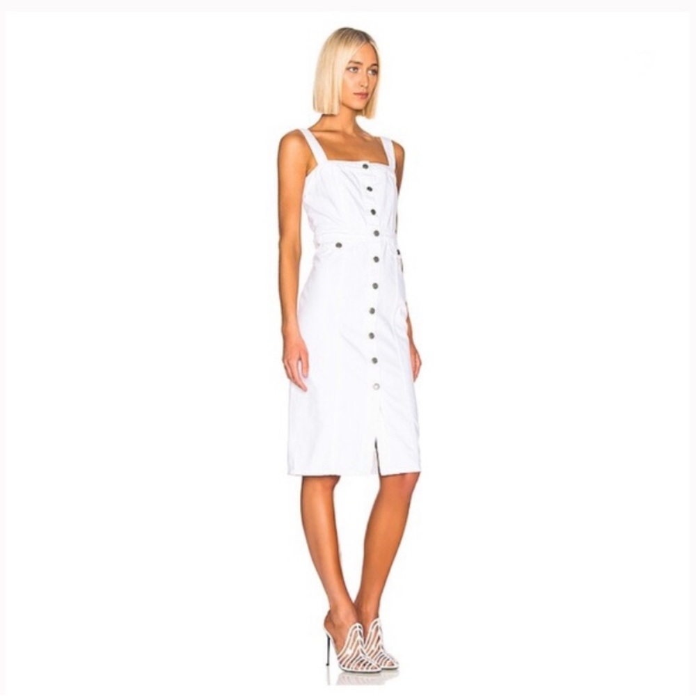 GRLFRND White Button Down Sleeveless Denim Overall Midi Petra Dress Size S NWT